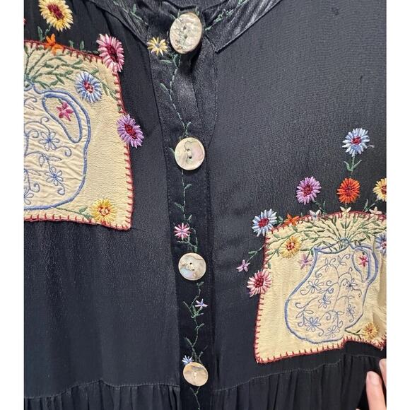 Vintage Papy Boez Women’s Embroidered Patchwork Floral Button Up Relaxed Dress - Picture 3 of 16